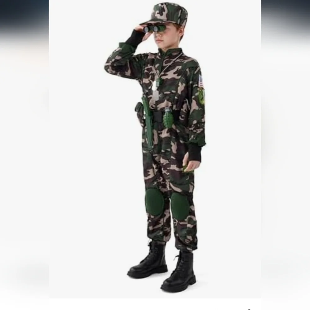 Kids Army Soldier Costume Large 10-12 Camo Trooper Halloween Dress Up Set